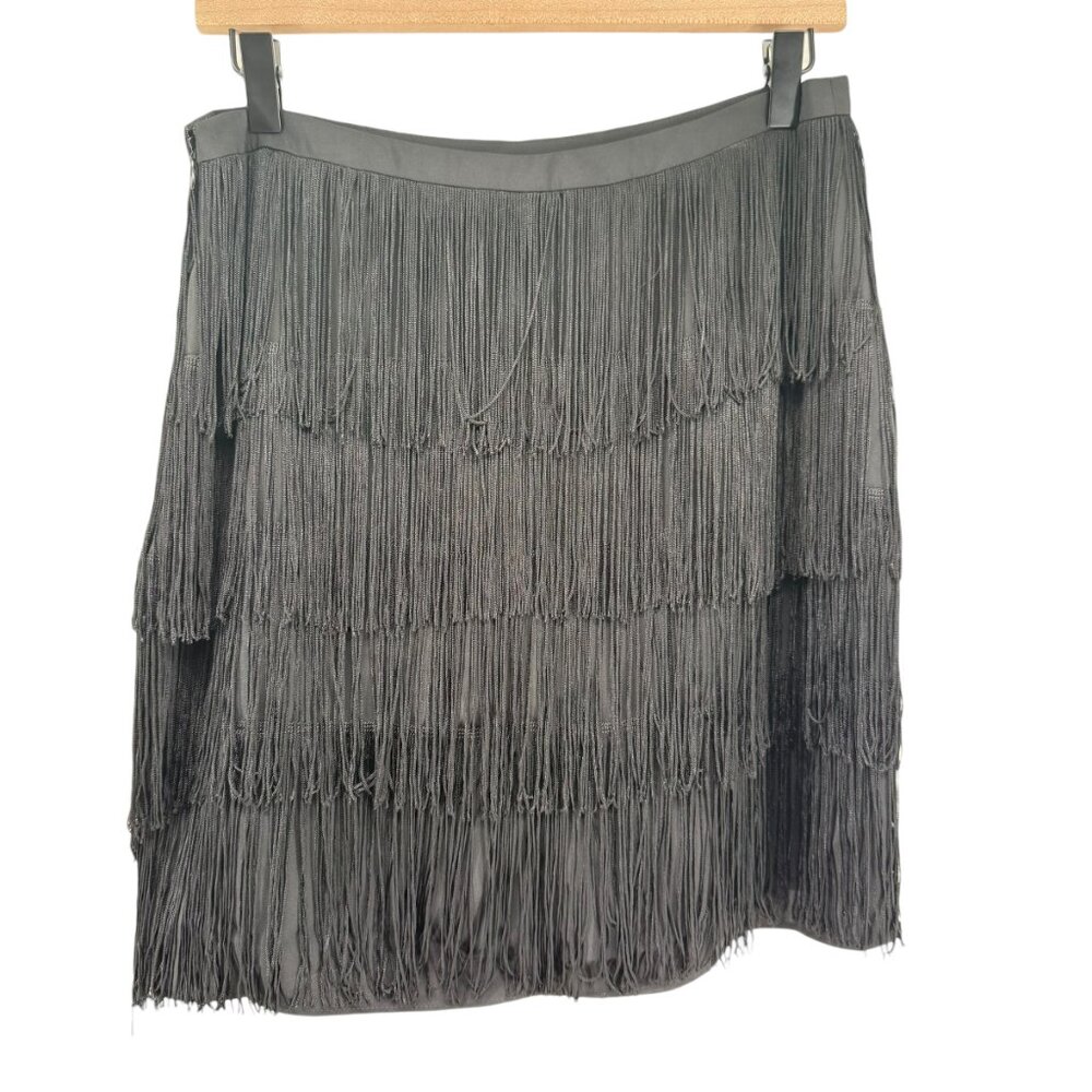 Lauren Ralph Lauren Addie Skirt 6P Petite Black Fringe Tiered Gatsby Flapper NWT - Picture 2 of 13